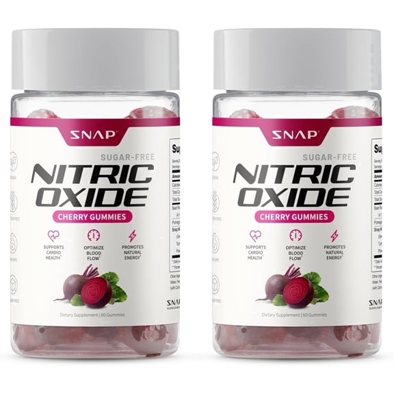 Snap Beet Root Nitric Oxide Gummies, Sugar-Free Energy & Blood Flow Support, Heart Health & Circulation, Antioxidant Superfood, 60 Count (2 Pack) Cherry