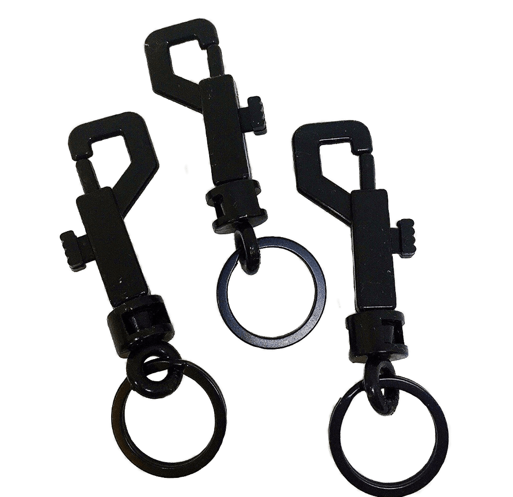 Snap Bolt 3 Pcs Key chain Hooks Lightweight & Durable 2.75x0.83 Black  Plastic Spring Snap Hooks -Come with Black Key Ring
