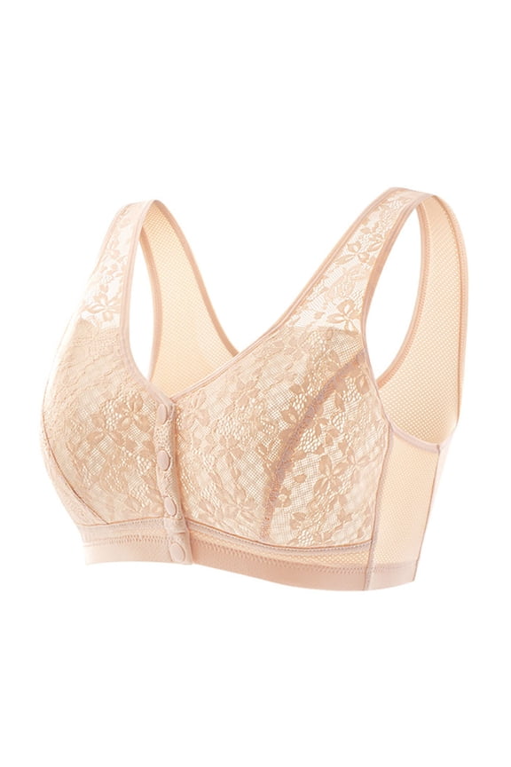 Snap Bras for Older Women Front Closure Push up Bras No Underwire Hook & Eye Closure Padded Wireless Pullover Bralette