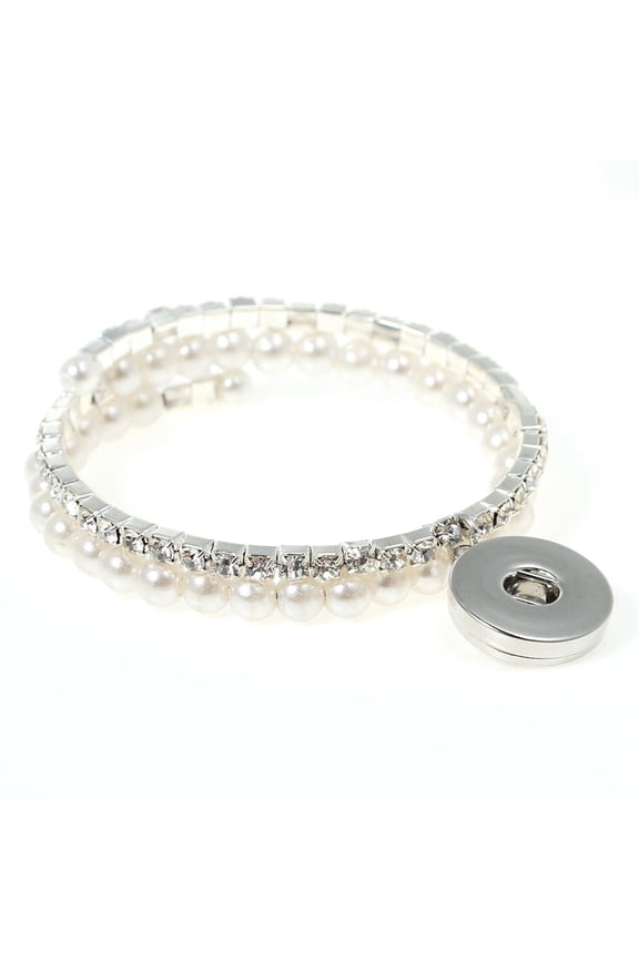 Snap Button Chunk Bracelet Silver Tone With Clear Rhinestone