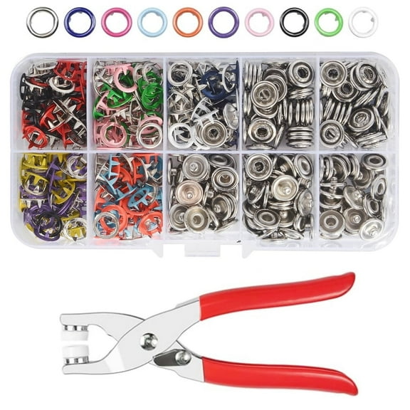 Snap Button Kit 100set, 9.5mm Snap Fasteners Kit with Pliers, Metal Snaps Kit