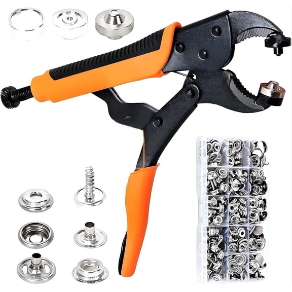 Snap Button Kit, Heavy Duty Snap Fasteners Tools, Screw Snaps on Tools Included 1pc Snap Plier and 280 Pcs 15mm Stainless Snaps, Buttons Snap Fastener Tool for Boat Cover, Tarp, Canvas, Leather