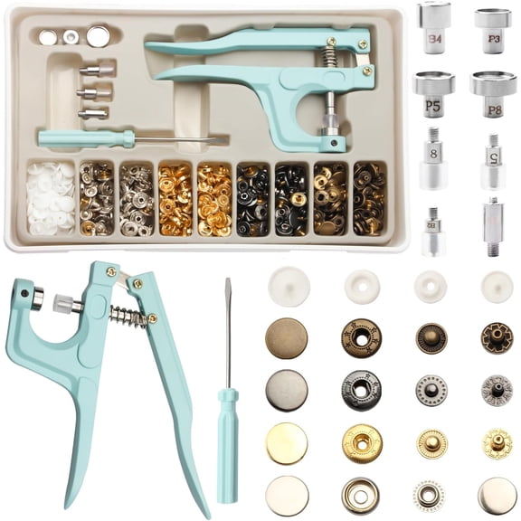 Snap Button Kit - Metal & Plastic Buttons with Fastener Pliers Tool Kit for Leather & Fabric - 140PCS Snap Buttons for Clothes, (5 Color) 2024 (140 Sets)