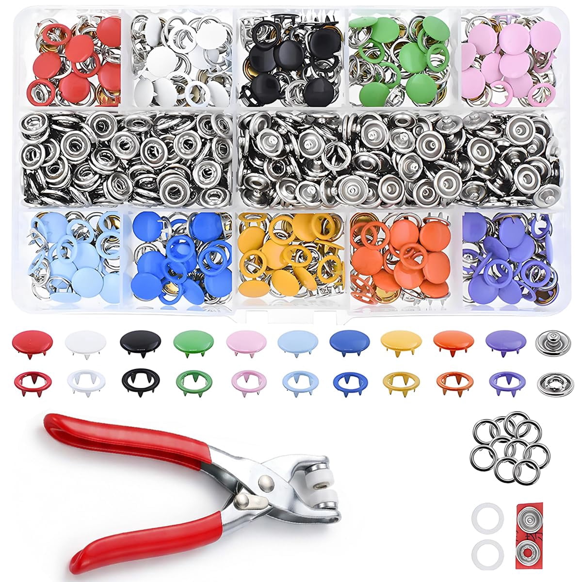 Snap Button Plain Snap Button Kit, Metal Snap Fasteners with Pliers Tool for Fabric ...