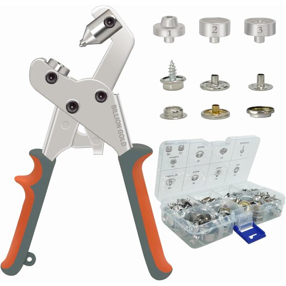 Snap Button Kit, Snap Fastener Tool 20 Sets Metal Snap Buttons | Heavy-Duty Snap Setter Pliers, Gold and Silver Snap Fasteners For Boat Covers, Canvas, DIY Leather, Fabric, Tarps