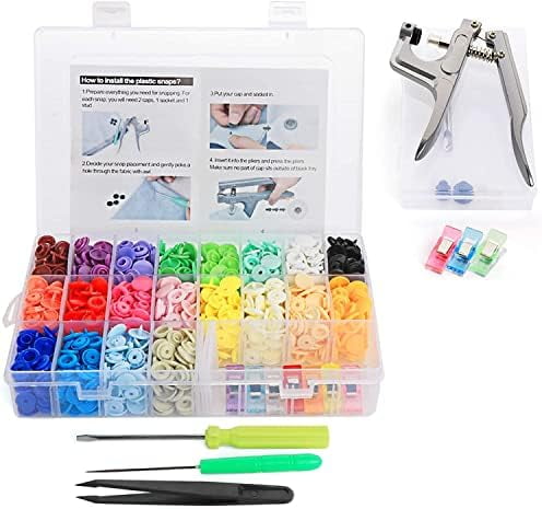 Snap Button with Snap Pliers Kit, 400 Sets Snap Fastener T5 Plastic No-Sew Buttons, Starter Fasteners Poppers Press DIY Studs Kits for Sewing Clothing & Diapers Rain Coat Crafting