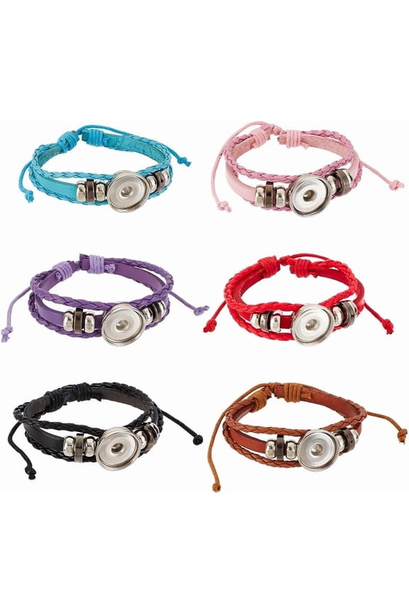 Snap Charms Bracelets Leather Snap Button Bracelet PU Leather Bangle with Clasps