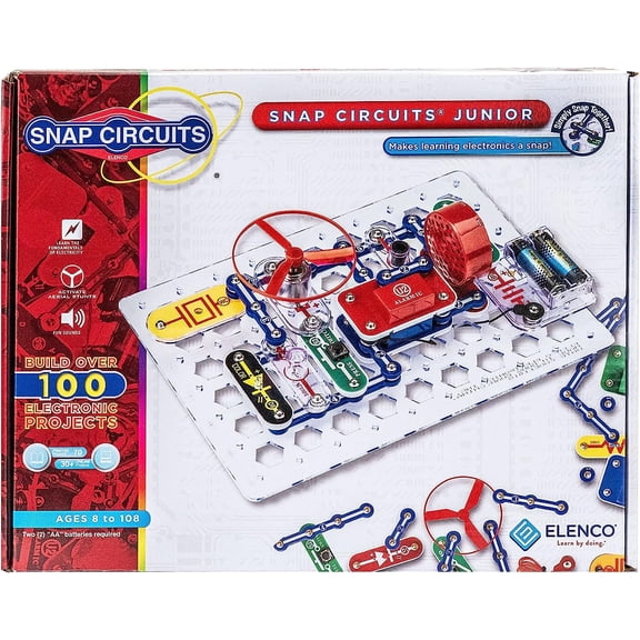 Snap Circuits Jr. SC-100 Electronics Exploration Kit, Over 100 Projects, Full Color Project Manual, 28 Parts, STEM Educational Toy for Kids 8 +