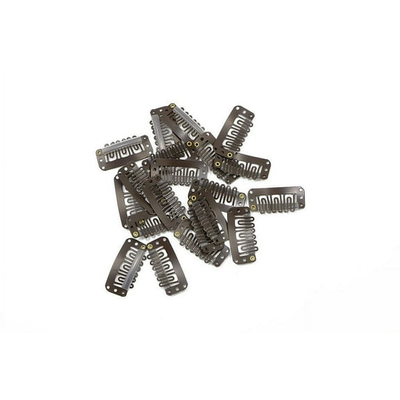 Snap Clips for Hair Extensions Weaves 20pcs U-shape Metallic Wig Clips With Silicon Rubber Large Size Dark Brown