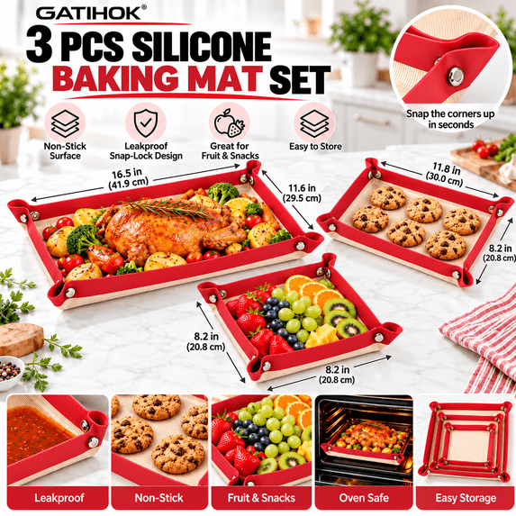 Snap Corner Silicone Baking Tray 3PCS Nonstick Reusable Silicone Baking ...