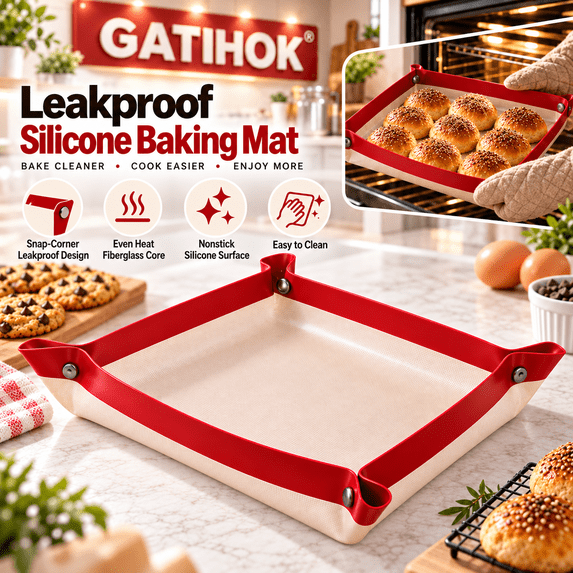 Snap Corner Silicone Baking Tray, Nonstick Reusable Silicone Baking Mat ...