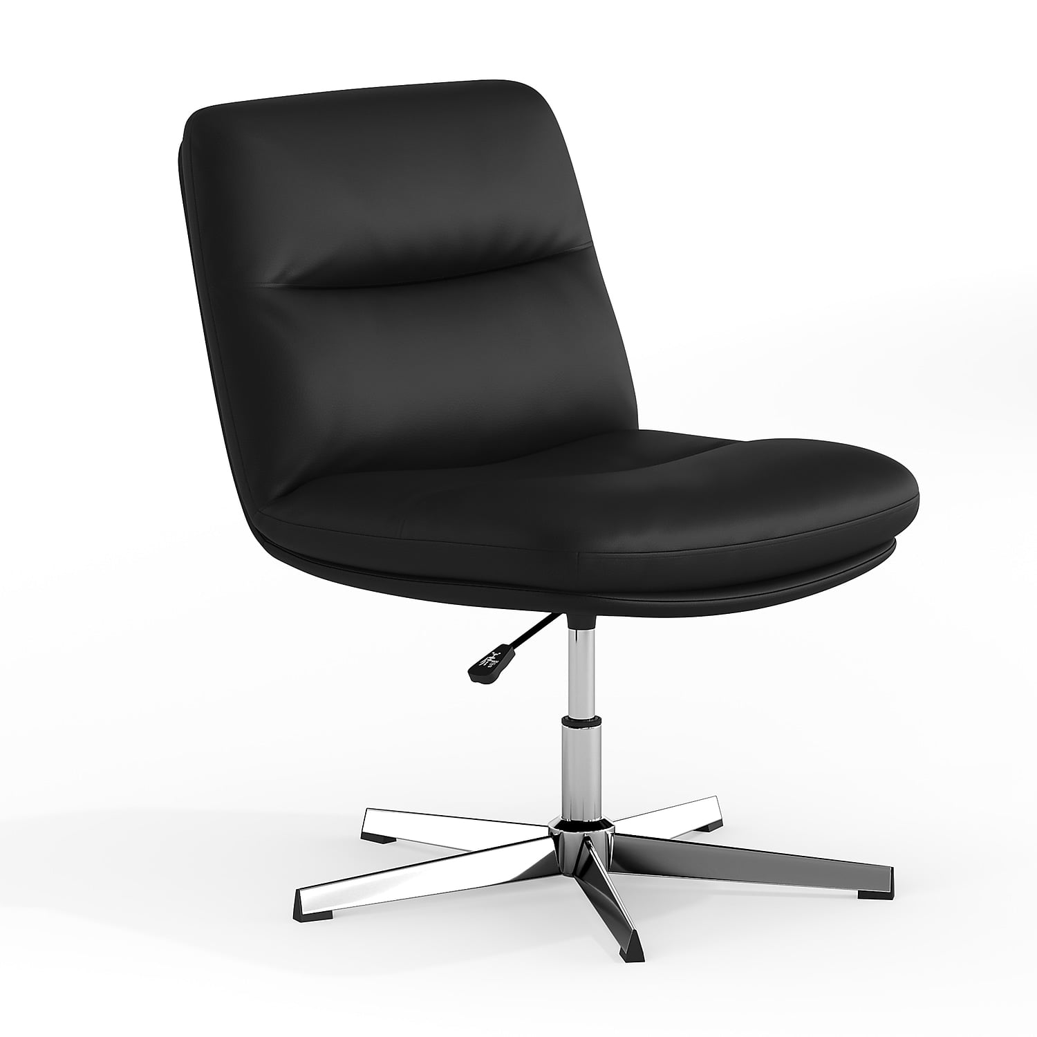 Flash Furniture Commercial Wide Mid-Back Black Padded LeatherSoft Armless Stationary Task Office Chair with Adjustable Height, Swivel Function, and Chrome Frame