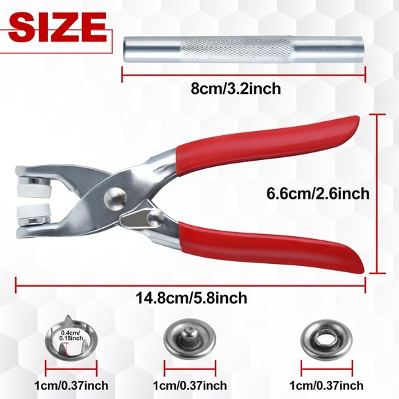 Snap Fastener Pliers Kit 200 Sets 10mm with Pliers Punch Storage Box