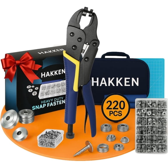Snap Fastener Tool Kit Heavy Duty Pliers with 3 Magnetic Dies, 210 Rust-Resistant Stainless Steel Snaps & Storage Box for Marine Canvas, Leather & Upholstery (15mm)