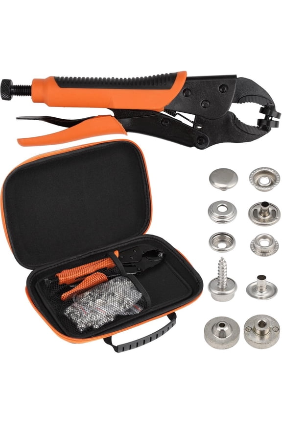 Snap Fastener Tool Kit, Heavy-Duty Snap Setter Tool Kit with Perforation Tool, 3 Molds & 140 Metal Snaps, efficient Snap Button Tool with Adjustable Bolt for Canvas, Leather, Tarps, Boat Covers