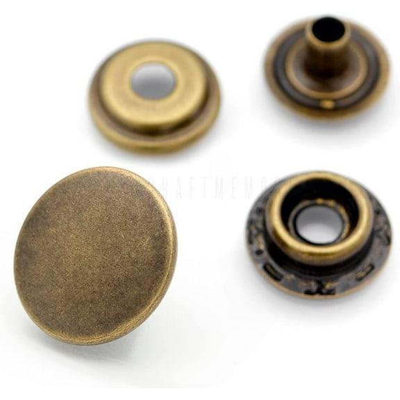 Snap Fasteners Color Plated Solid Brass Snaps Heavy Duty Press Stud Poppers Ring-Socket Button #201 VT47 Pack of 10 (15 mm, Antique Brass)