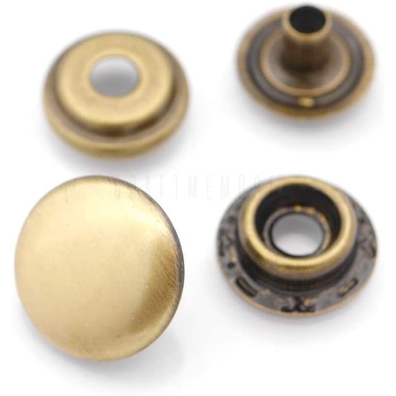 Snap Fasteners Color Plated Solid Brass Snaps Heavy Duty Press Stud Poppers Ring-Socket Button #201 VT47 Pack of 10 (15 mm, Brushed Brass)