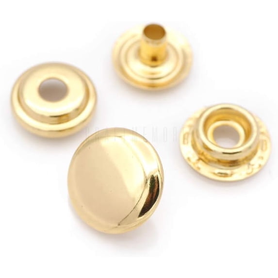 Snap Fasteners Color Plated Solid Brass Snaps Heavy Duty Press Stud Poppers Ring-Socket Button #201 VT47 Pack of 10 (15 mm, Gold)