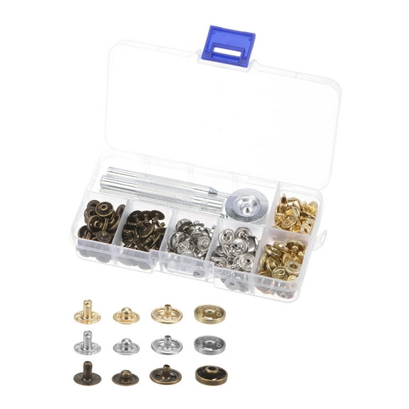 Snap Fasteners Kit 10mm with 4 Setter Tools & Storage Box for Clothing, 60 Sets