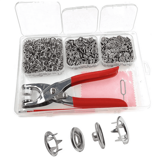 Snap Fasteners Kit 200 Sets, 9.5mm Fabric Snaps Clothing No Sewing,Stainless Steel Button with Pliers