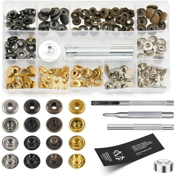 Snap Fasteners Kit, 40 Sets 12.5mm Metal Snaps with Tools, 4 Colors for Leather Craft and DIY Projects
