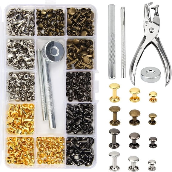 Snap Fasteners Kit, Decorative Metal Rivets, Leather Craft Decorations, Stainless Steel Tubular Rivets, Round Head Rivet Fasteners for DIY Handicrafts (240 Sets)