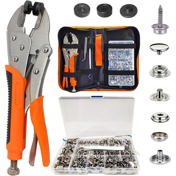 Snap Fasteners Kit, Heavy Duty Fastener Tool and 60-Set 15mm Marine Snaps Stainless Steel for Boat Covers/Tarp/Canvas/Upholstery/Leather Metal Press Studs Replacement, Installation, Repairing