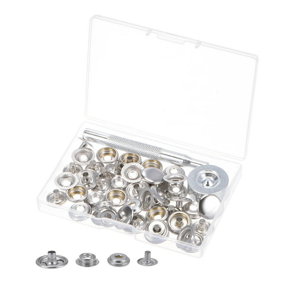Snap Fasteners Kit Metal with Setter Tools for Clothing Silver Tone, 12 Sets