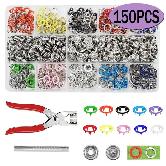 Snap Fasteners Tool Kit Metal Snaps Buttons for Sewing Clothing Crafting 150Pcs