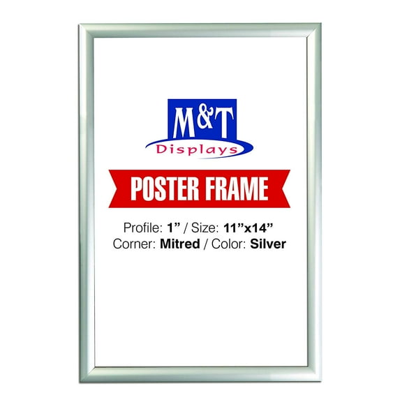 Snap Frame 11x14 Inch Poster Size, 1 Inch Silver Color Aluminum Profile, Mitered Corner