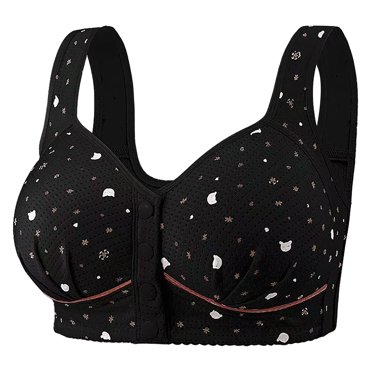 Snap Front Bra, Audhol Front Buckle Cotton Large Size Sponge Breathable Vest without Bra Front Snap Bras for Senior Women Black 36