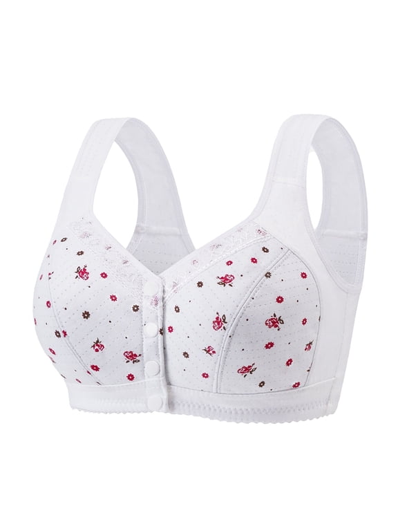 Snap Front Closure Floral Wireless Bralette for Senior Women, No Underwire Padded Plus Size Full Coverage Bra, Comfort Tshirt Bra, Mature Ladies Snap Closing Everyday Support Bra