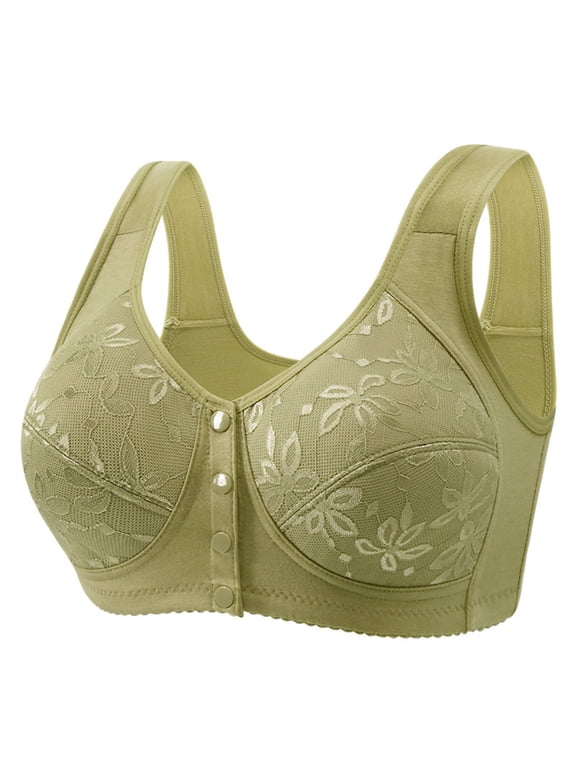 Snap Front Closure No Underwire Bra, Comfort Wireless Support for Senior Older Women, Soft Breathable Everyday Lounge Bralette,Green,Bust:27"