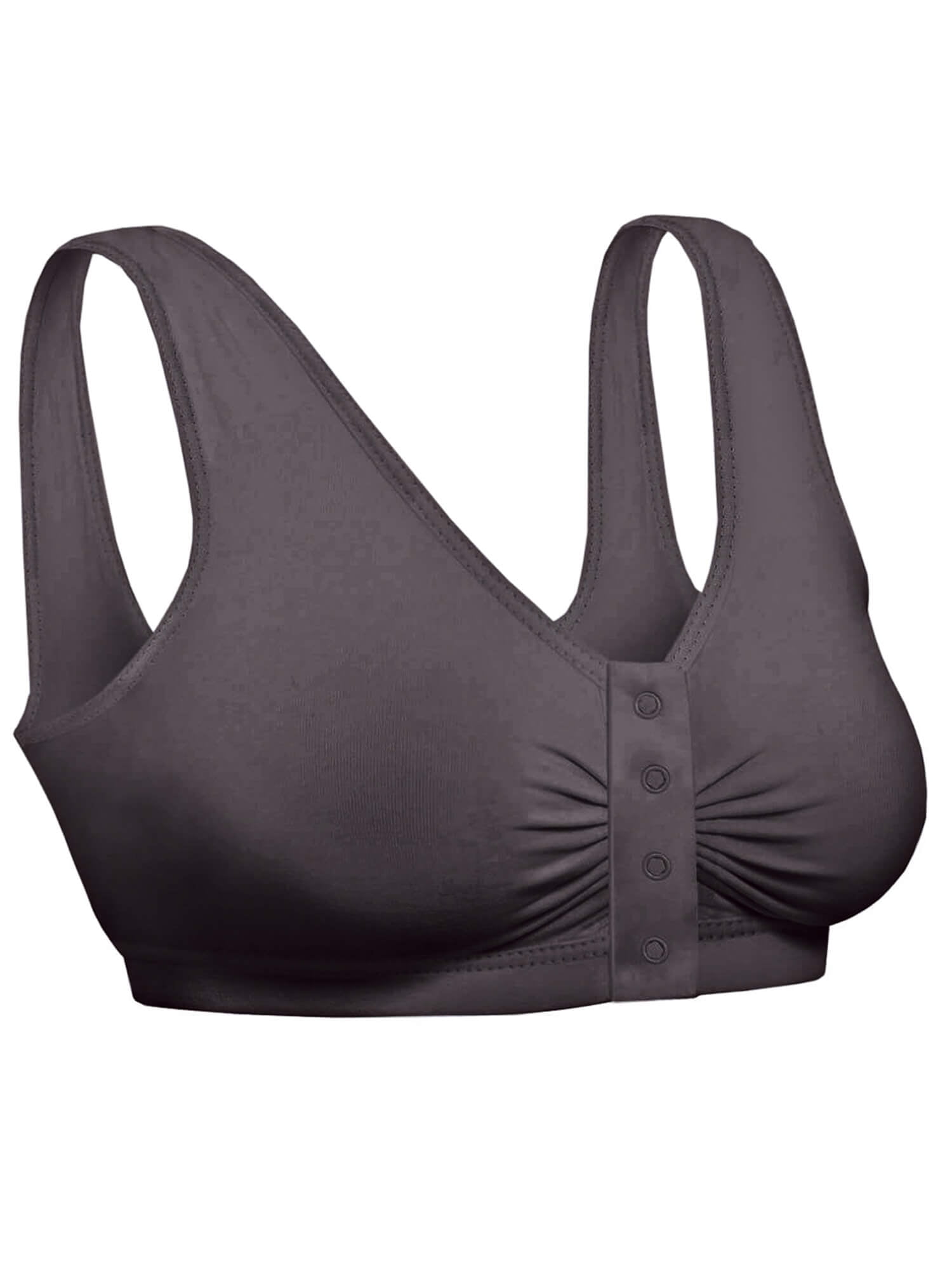 Snap Front Seamless Bra with Ultra-Wide Straps For Comfort and Support,  Plush Fabric - Black, Large