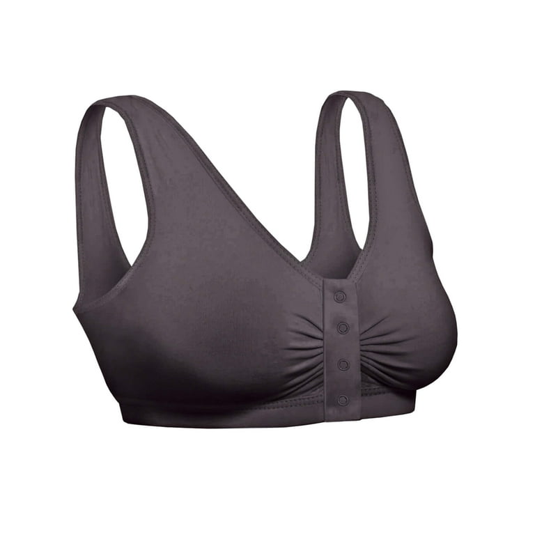 Snap Front Seamless Bra with Ultra-Wide Straps For Comfort and Support,  Plush Fabric - Black, 3XL