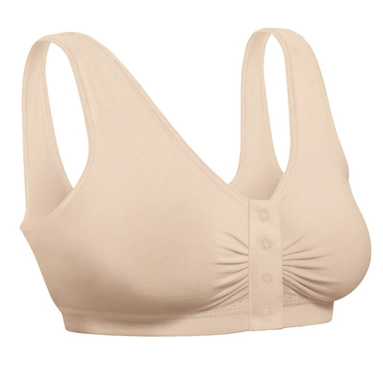 Snap Front Seamless Bra with Ultra-Wide Straps For Comfort and Support,  Plush Fabric - Nude, 2XL 