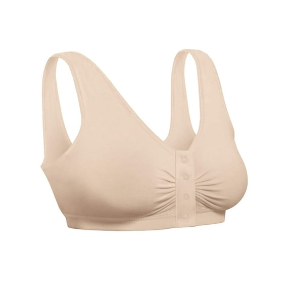 Snap Front Seamless Bra with Ultra-Wide Straps For Comfort and Support, Plush Fabric - Nude, Medium