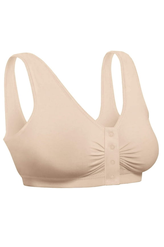 Snap Front Seamless Bra with Ultra-Wide Straps For Comfort and Support, Plush Fabric - Nude, XL