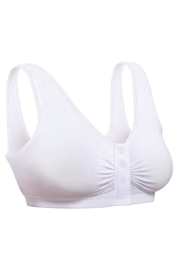 Snap Front Seamless Bra with Ultra-Wide Straps For Comfort and Support, Plush Fabric - White, 3XL
