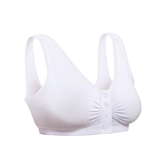 Snap Front Seamless Bra with Ultra-Wide Straps For Comfort and Support, Plush Fabric - White, Large