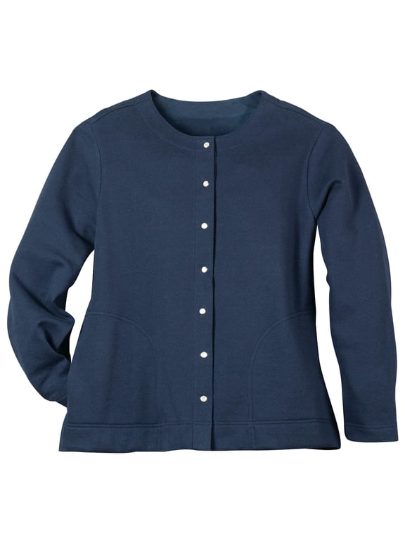 Snap Front Sweatshirt Cardigan by Sawyer Creek, Navy Blue, Medium
