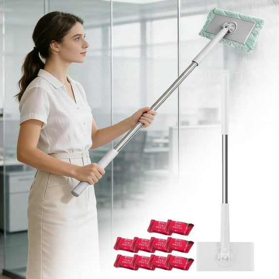 Snap-Grip Mini Mop 71cm + 10 Compressed Cleaning Cloths – Automatic Cloth Changing Mop, Hands-Free Push-Pull Handle, 360° Rotating, Portable Mop for Floors, Walls, Counters, Dry & Wet Cleaning