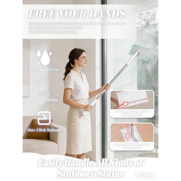 Snap Grip Mini Mop Automatic Cloth Changing Zero Touch Mini Mop for Kitchen Bathroom Entryway Spot Cleaning with 360° Rotating Head