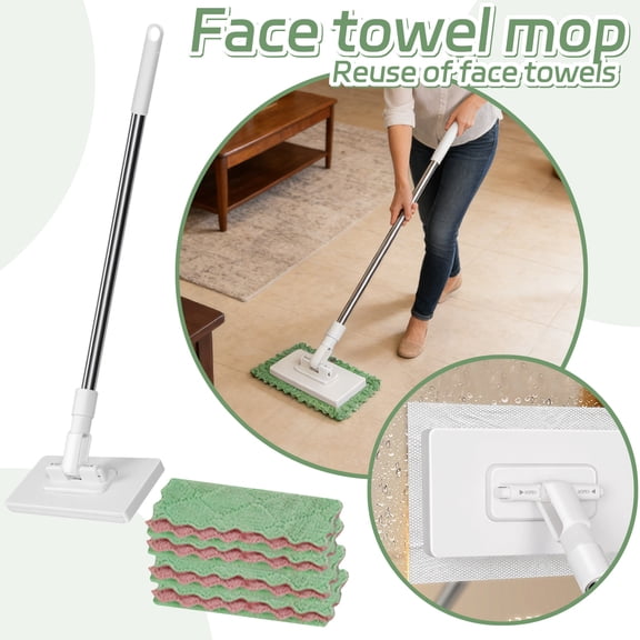 Snap Grip Mini Mop Changing Plastic Solid Color Mini Mop Gripping or Releasing Dry Use for Multi Cleaning Large White with 5 clothes 39.3 In