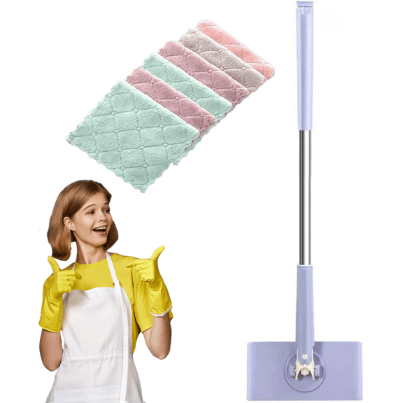 Snap Grip Mini Mop - Cloth Changing Mini Mop + Magic Cleaning Cloth*6,Automatic Gripping or Releasing,360 Rotating Head & Universal Compatibility,Automatic Hands Free Push Pull Handle (36in+Cloth*6)