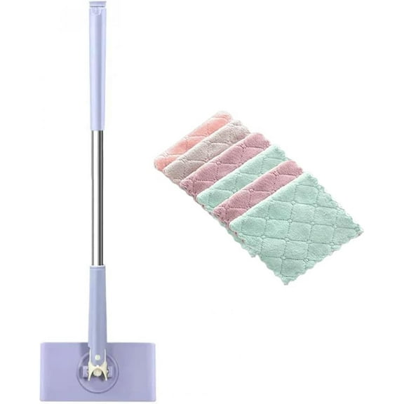 Snap Grip Mini Mop-Cloth Changing Mini Mop + Magic Cleaning Cloth*6, Automatic Gripping or Releasing, 360° Rotating Head & Universal Compatibility,Wet/Dry Use for Multi Cleaning (36in - P + Cloth*5)