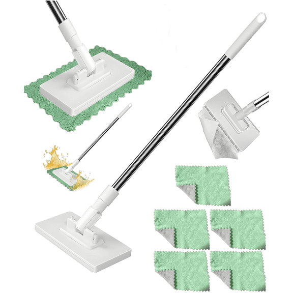 Snap Grip Mini Mop,Convenient Cloth Changing Clever Snap-Grip Minimop,Locking Head with Sweeping Cloths for Wet & Dry Cleaning, Stick for Multi-Surface Cleaning and Adjustable