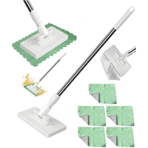 Snap Grip Mini Mop,Convenient Cloth Changing Clever Snap-Grip Minimop,Locking Head with Sweeping Cloths for Wet & Dry Cleaning, Stick for Multi-Surface Cleaning and Adjustable