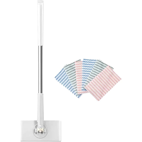 Snap Grip Mini Mop,Convenient Cloth Changing Mini Mop,Retractable Gap Dust Cleaner Flat Mops with Locking Head &Sweeping Cloths,(1mop + 5random Color Rags (White)