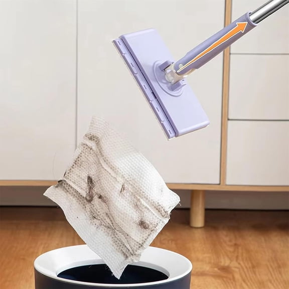 Snap Grip Mini Mop, Convenient Cloth Changing Mini Mop, Retractable Gap Dust Cleaner Flat Mops with Locking Head & Sweeping Cloths, Handle for Multi-Surface, No Wash Purple-70cm